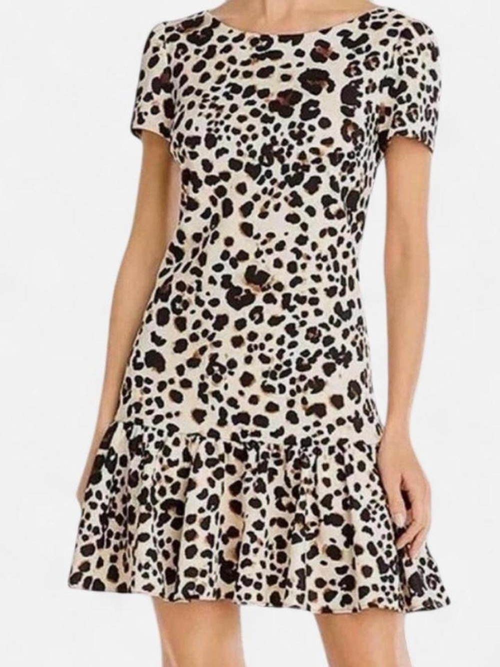 Betsey Johnson Beige Leopard Print Mini Dress with Ruffle Hem